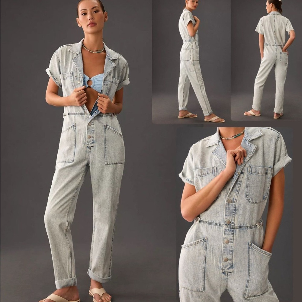 🔥PISTOLA x ANTHROPOLOGIE x REVOLVE size LARGE  Grover short sleeve jumpsuit NWOT